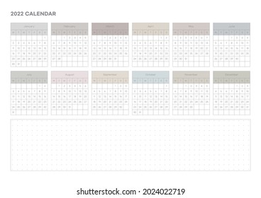 Note, scheduler, diary, calendar planner document template illustration. Calendar form for the year 2022.