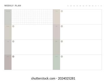 Note, scheduler, diary, calendar planner document template illustration. Weekly plan form.