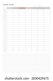 Note, scheduler, diary, calendar planner document template illustration. study plan form.