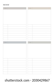 Note, scheduler, diary, calendar planner document template illustration. Review form.