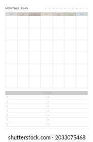 Note, scheduler, diary, calendar planner document template illustration. monthly plan form.