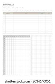 Note, scheduler, diary, calendar planner document template illustration. Study plan form.