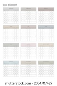 Note, scheduler, diary, calendar planner document template illustration. Calendar form for the year 2022.
