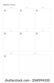 Note, scheduler, diary, calendar planner document template illustration. Weekly plan form.