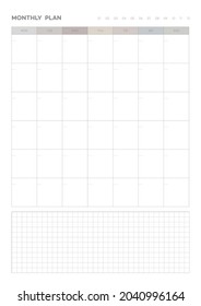 Ilustración de la plantilla de documento de planificador de calendarios, agenda, agenda, agenda, plan de calendario. formulario de plan mensual.