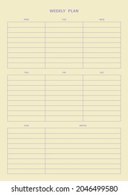 Hinweis, Scheduler, Tagebuch, Kalenderplaner Dokumentvorlage Illustration. Wochenplan Formular.
