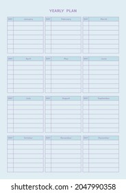 Note, scheduler, diary, calendar planner document template illustration. yearly plan form.