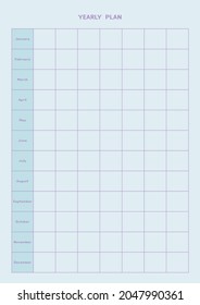 Note, scheduler, diary, calendar planner document template illustration. yearly plan form.