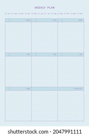 Note, scheduler, diary, calendar planner document template illustration. Weekly plan form.