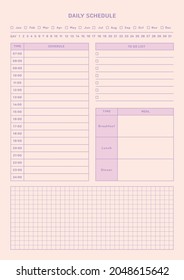 Note, scheduler, diary, calendar planner document template illustration. Daily schedule form.
