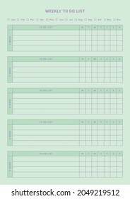 Ilustración de la plantilla de documento de planificador de calendarios, agenda, agenda, agenda, plan de calendario. formulario de lista semanal para hacer.