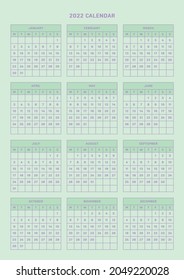 Note, scheduler, diary, calendar planner document template illustration. Calendar form for the year 2022.