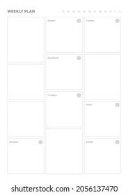 Note, scheduler, diary, calendar planner document template illustration. Weekly plan form.