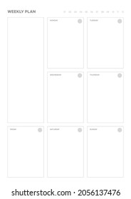 Ilustración de la plantilla de documento de planificador de calendarios, agenda, agenda, agenda, plan de calendario. Formulario de plan semanal.