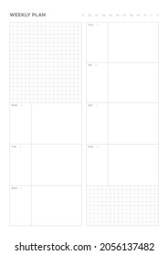 Note, scheduler, diary, calendar planner document template illustration. Weekly plan form.