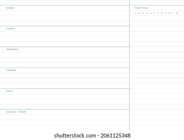 Hinweis, Scheduler, Tagebuch, Kalenderplaner Dokumentvorlage Illustration. Wochenplan Formular.