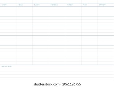 Note, scheduler, diary, calendar planner document template illustration. Monthly plan form.