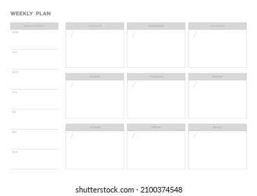 Note, scheduler, diary, calendar planner document template illustration. Weekly plan form.