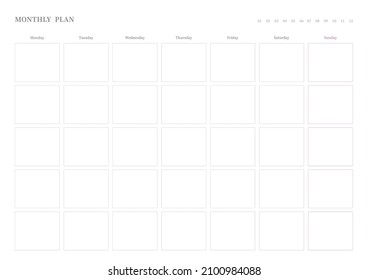 Note, scheduler, diary, calendar planner document template illustration. Monthly plan form.