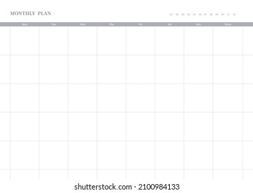 Note, scheduler, diary, calendar planner document template illustration. Monthly plan form.