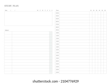 Note, scheduler, diary, calendar planner document template illustration. Study plan form.