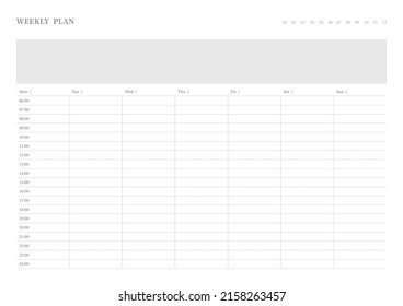 Note, scheduler, diary, calendar planner document template illustration. Weekly plan form.