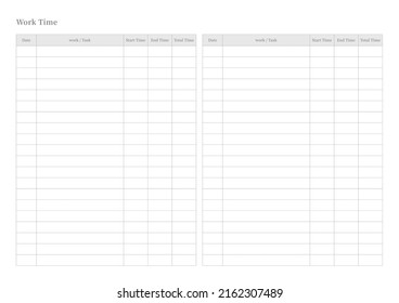 Note, scheduler, diary, calendar planner document template illustration. Work Time.