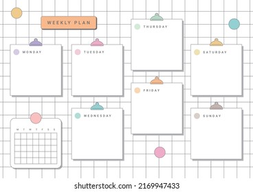 Note, scheduler, diary, calendar planner document template illustration. Weekly plan.