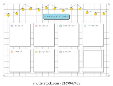 Note, scheduler, diary, calendar planner document template illustration. Weekly plan.