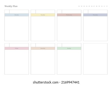 Note, scheduler, diary, calendar planner document template illustration. Weekly plan.