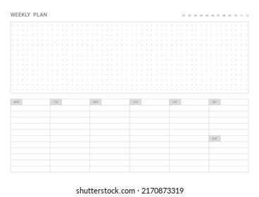 Note, scheduler, diary, calendar planner document template illustration. Weekly plan.