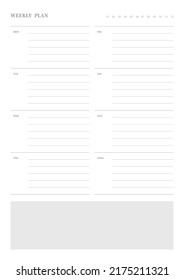 Ilustración de la plantilla de documento de planificador de calendarios, agenda, agenda, agenda, plan de calendario. Plan semanal.