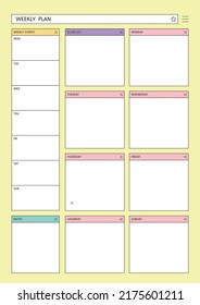 Note, scheduler, diary, calendar planner document template illustration. Weekly plan.