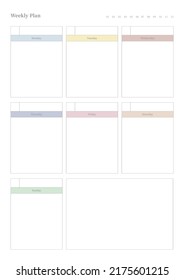 Ilustración de la plantilla de documento de planificador de calendarios, agenda, agenda, agenda, plan de calendario. Plan semanal.