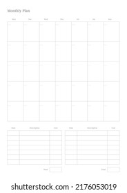 Note, scheduler, diary, calendar planner document template illustration. Monthly plan.