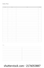 Note, scheduler, diary, calendar planner document template illustration. Daily plan form.