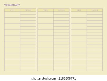 Note, Scheduler, Diary, Calendar Planner Document Template Illustration. Vocabulary Form.