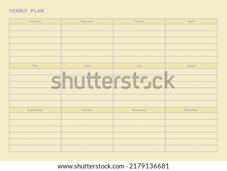 Note, scheduler, diary, calendar planner document template illustration. yearly plan form.