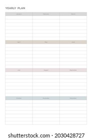 Note, scheduler, diary planner document template illustration. yearly plan form.