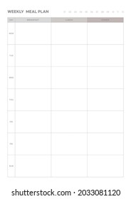 Note, scheduler, diary, planner document template illustration. Weekly meal plan template.
