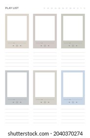 Note, scheduler, diary, planner document template illustration. My music player list.