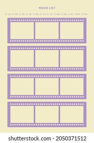 Note, scheduler, diary, planner document template illustration. My movie review list.