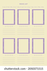 Note, scheduler, diary, planner document template illustration. My movie review list.