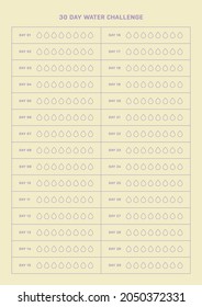 Note, scheduler, diary, planner document template illustration. 30 Day Drinking Water Challenge.
