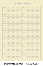 Note, scheduler, diary, planner document template illustration. 30 Day Drinking Water Challenge.