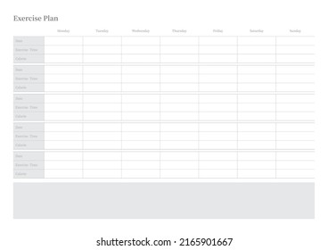 Note, scheduler, diary, planner document template illustration. exercise plan. 