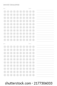 Note, scheduler, diary, planner document template illustration. 100 Day Challenge.