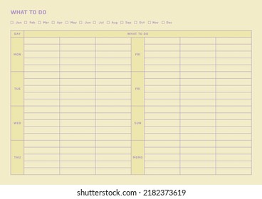 Note, scheduler, diary, planner document template illustration. Weekly chore chart template.