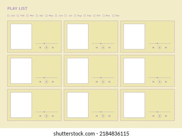 Note, scheduler, diary, planner document template illustration. My music player list.