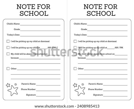 Note For School Printable, Permission Slip, Back To School Clipart, Elementary School Note For Mom